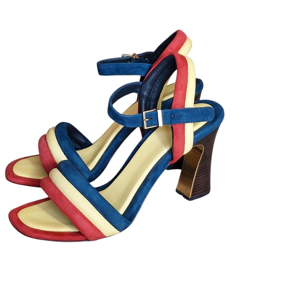 Tory Burch Red and Blue Heels Vibrant Color Block Design - Picture 16 of 16